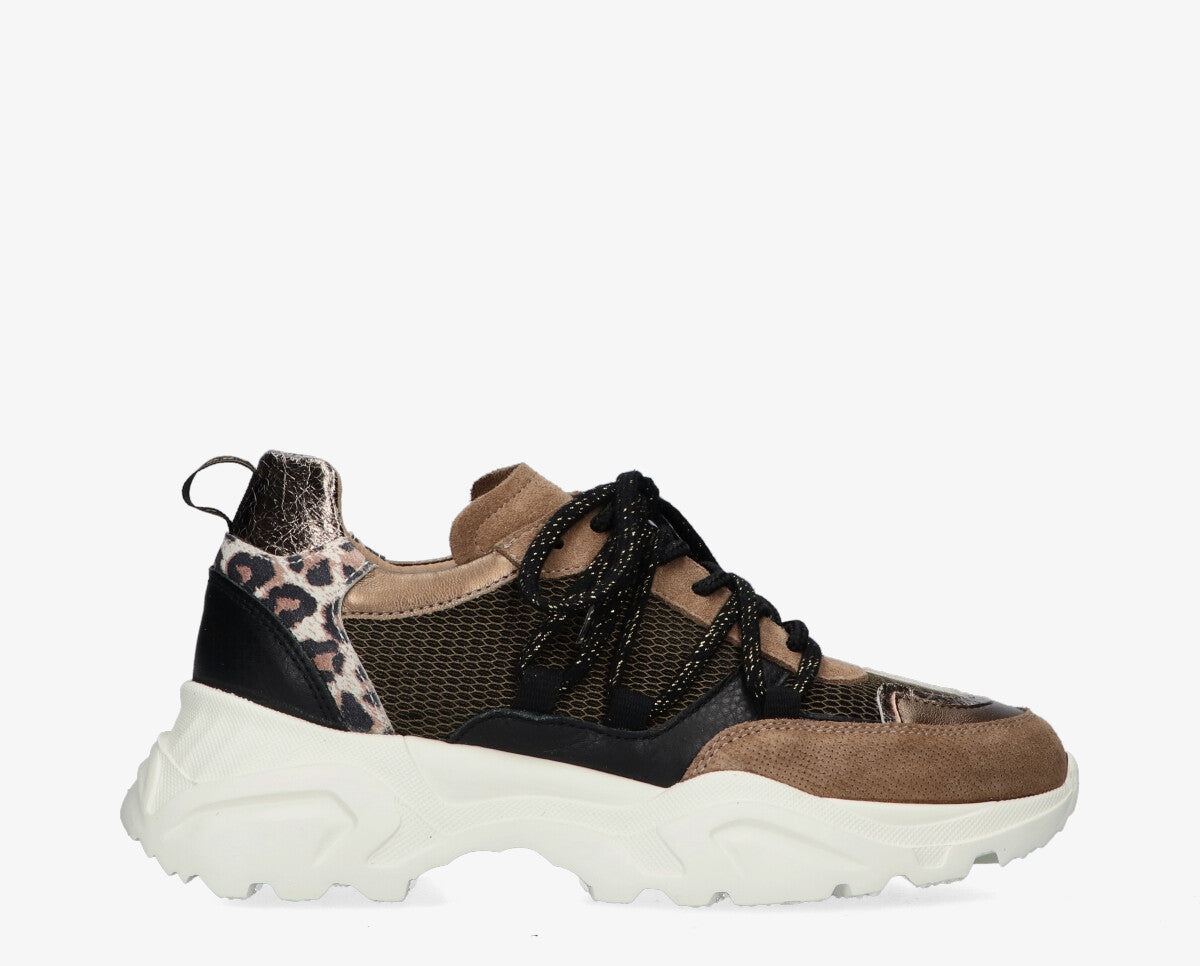 Alicia 2-f sportief zwart/taupe veter sneaker - witte zool