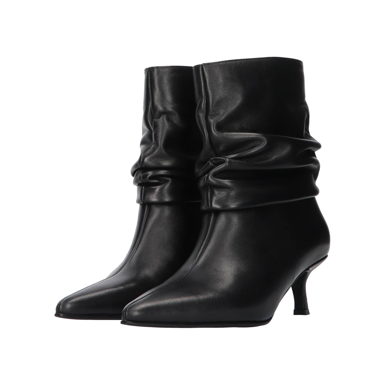 Faya 1-d black leather short wrinkle boot