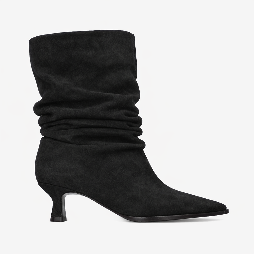 May 1-d black suede wrikle boot heel
