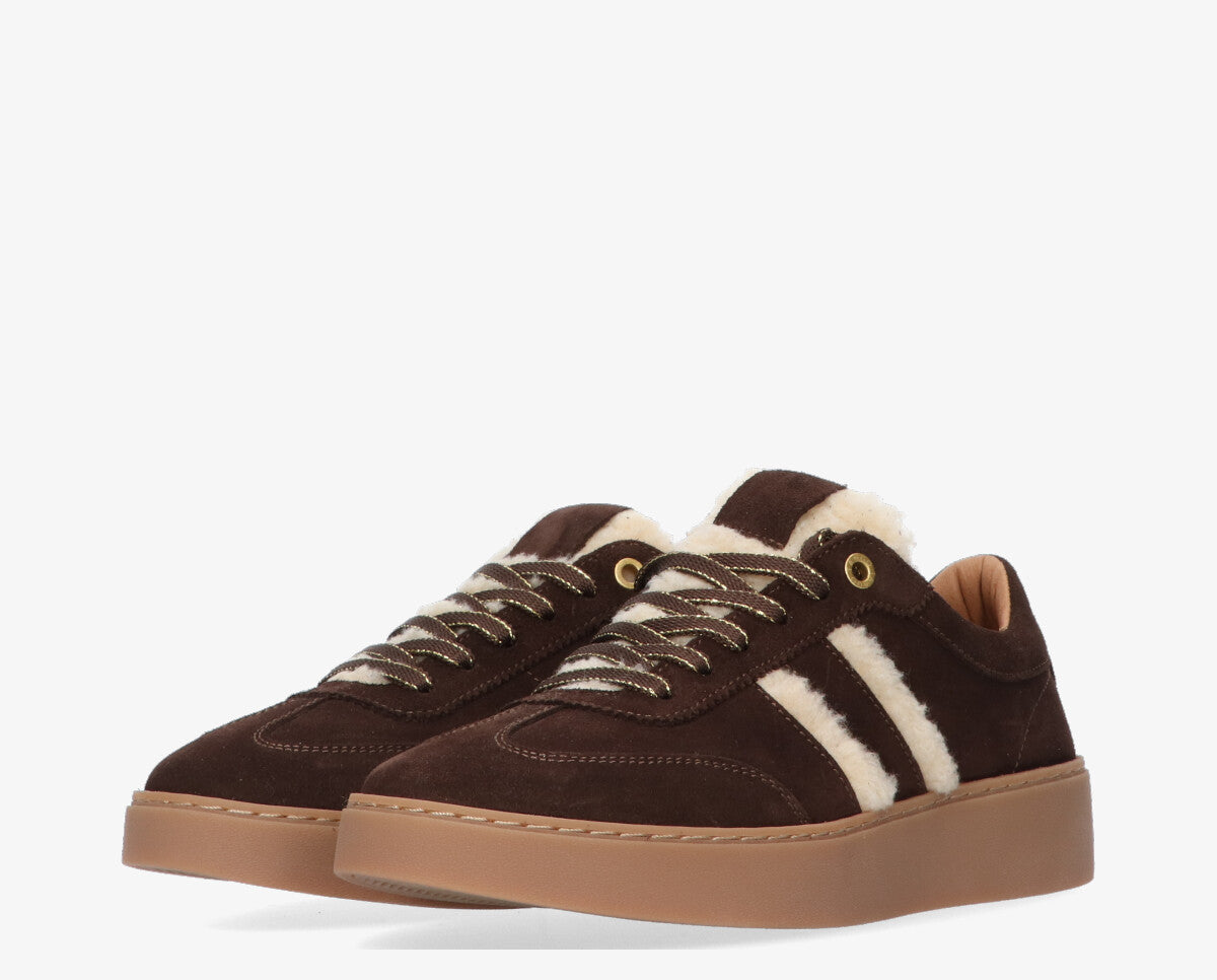 Nynke 1-au dark brown suede/shearling sneaker - gum sole