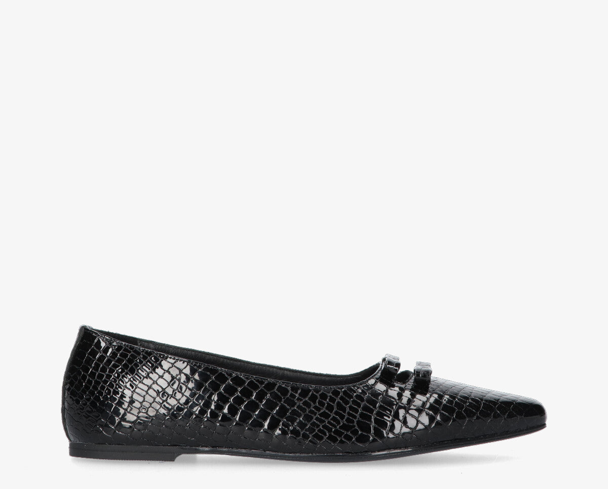 S-Rea 2-o black patent bow ballerina - black sole