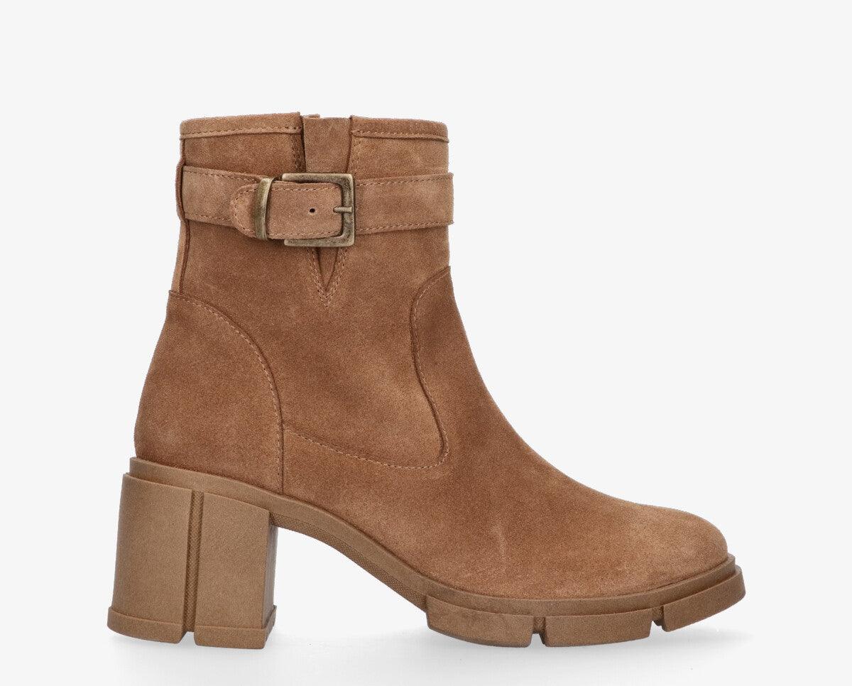 Romy heel 12-b camel waxed suede biker boot - matching sole - Tango Shoes