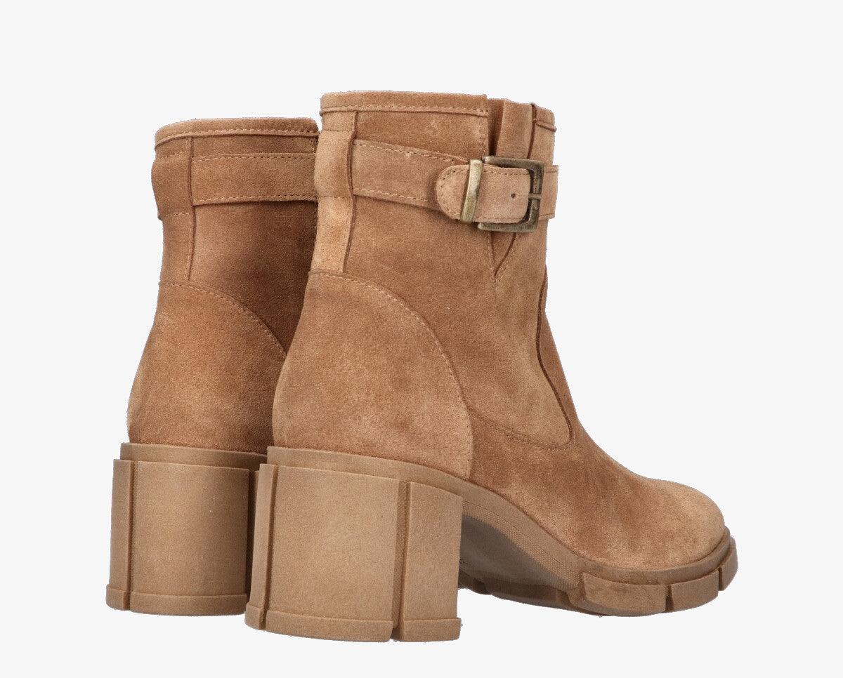 Romy heel 12-b camel waxed suede biker boot - matching sole - Tango Shoes