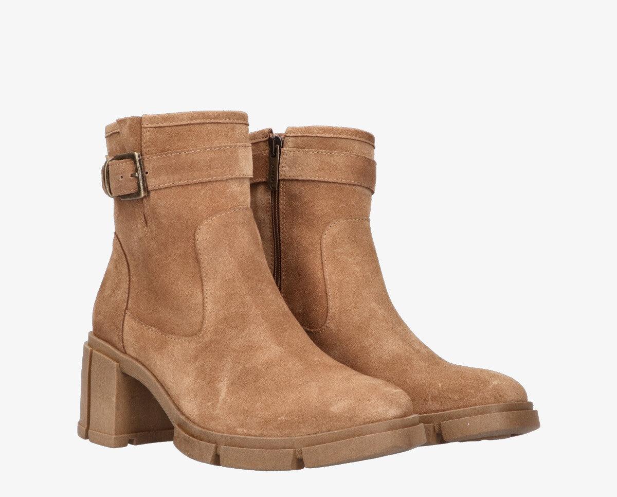 Romy heel 12-b camel waxed suede biker boot - matching sole - Tango Shoes