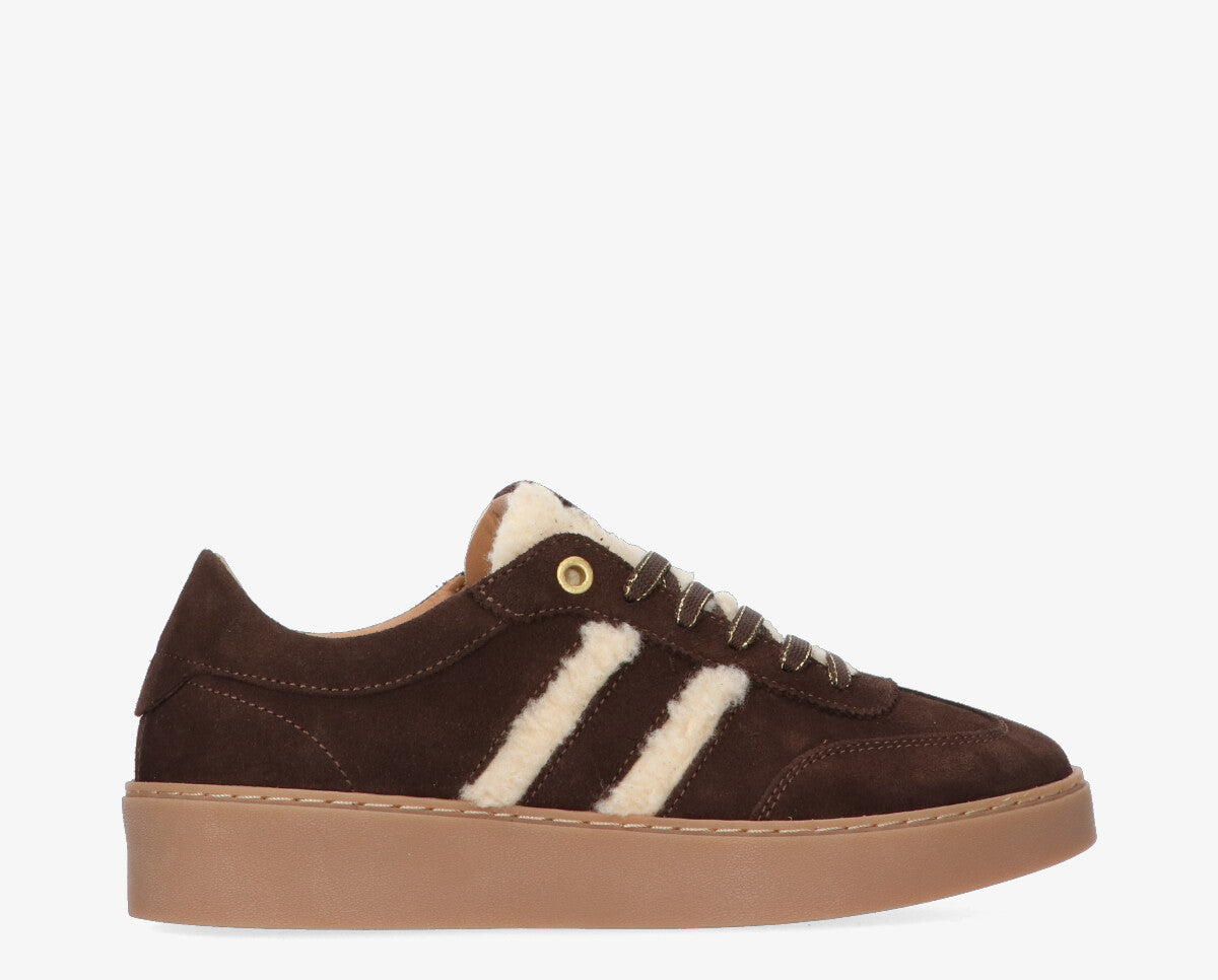 Nynke 1-au dark brown suede/shearling sneaker - gum sole