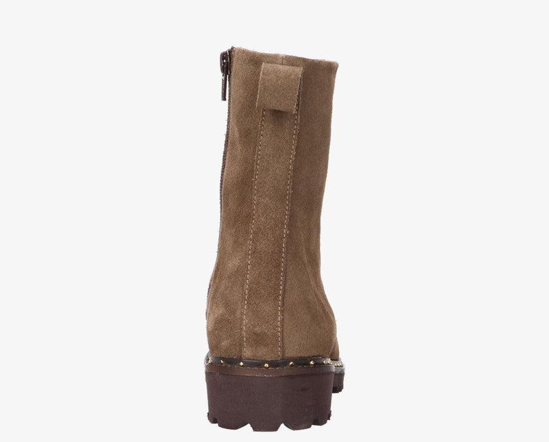Bee 5135-f taupe suede blind closure boot with gold studs - dark gum sole/studs - Tango Shoes
