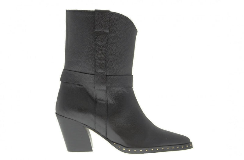 Ella oblique 1-a black leather boot - black heel/sole/studs - Tango Shoes