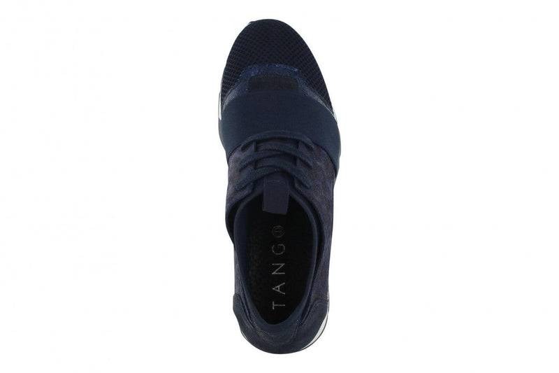 Oona 11-bf navy leopard suede print/neoprene elastic band - navy/white sole - Tango Shoes